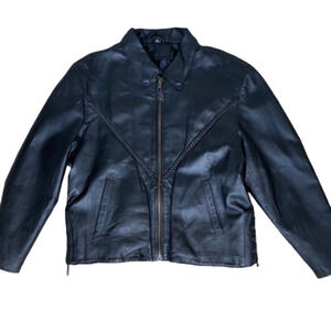 Black Leather Jacket Zip Closure Zip Sleeves Pockets Womens Size XL